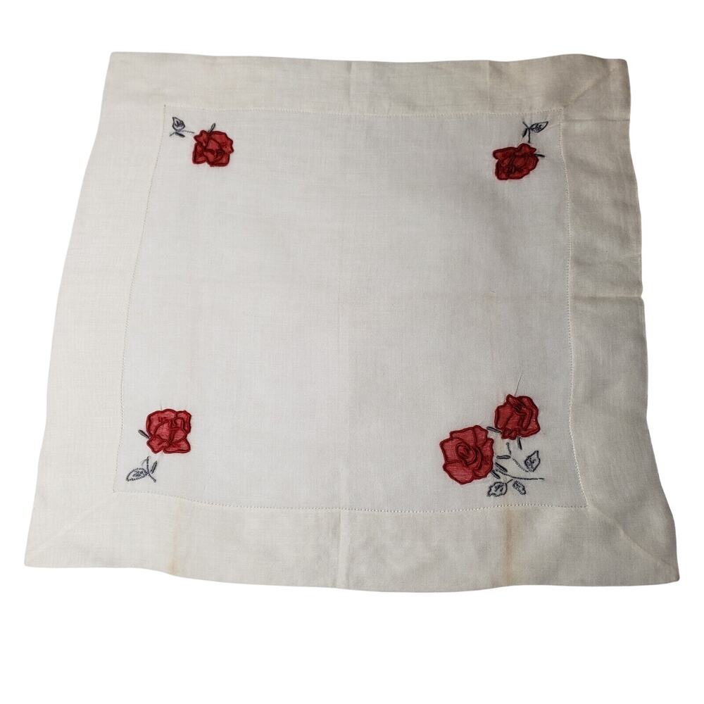 VTG 1960'S Hankie Red Rose Embroidered Flowers Bridal Wedding Something Old - Picture 11 of 12